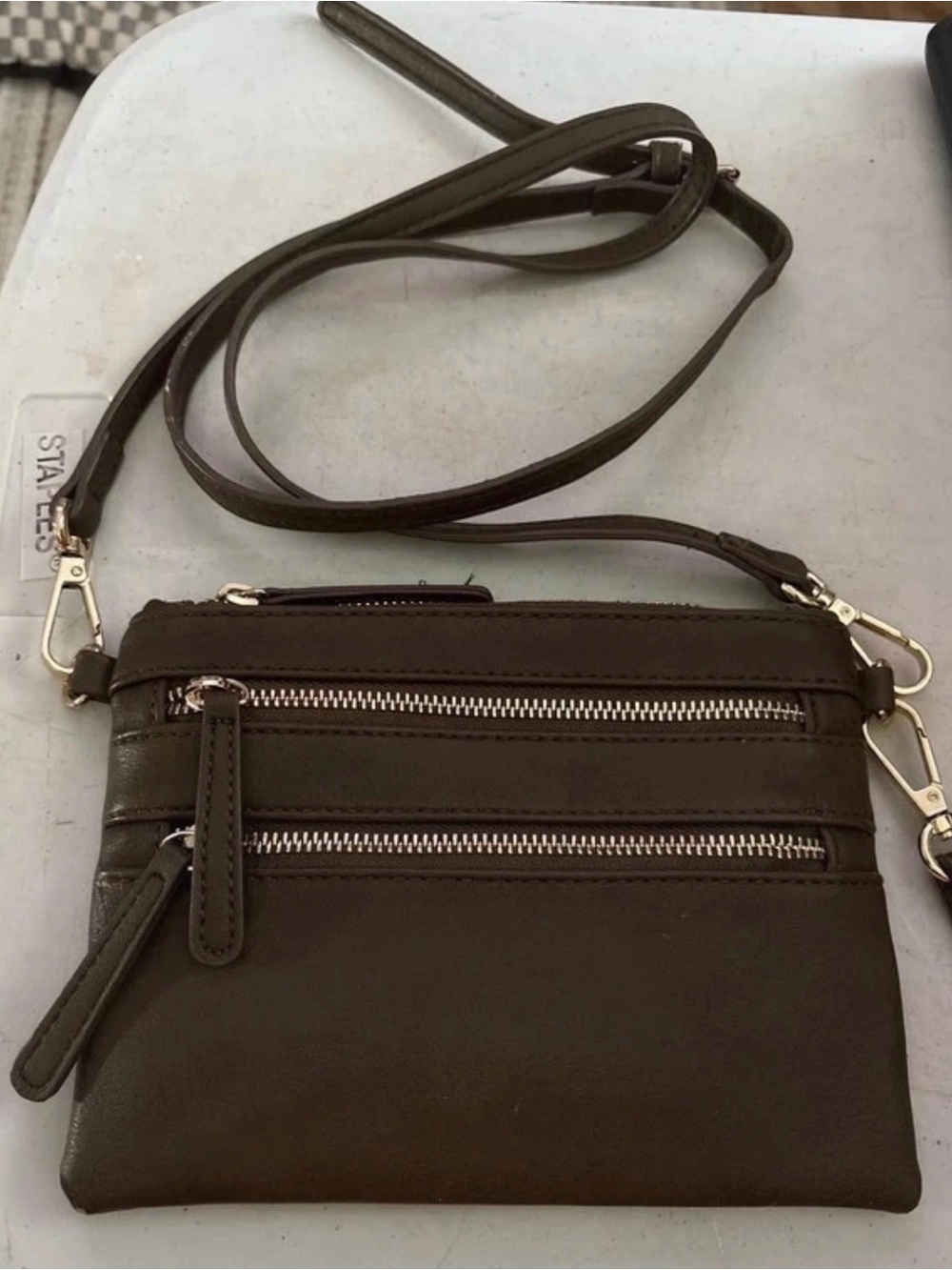 Brown Crossbody Bag with Dual Zip Pockets